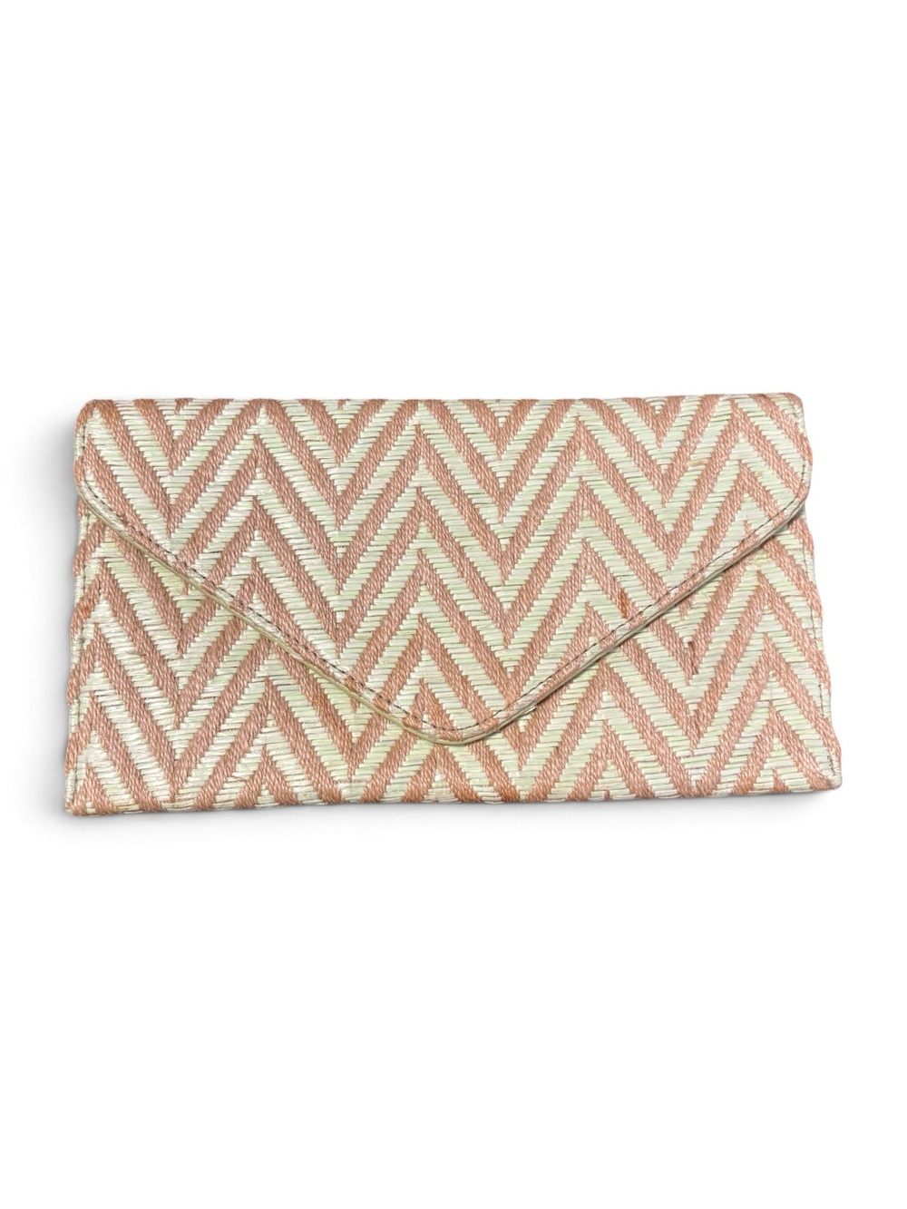 Stylish Chevron Envelope Clutch - Tan and Mint Green Straw Design